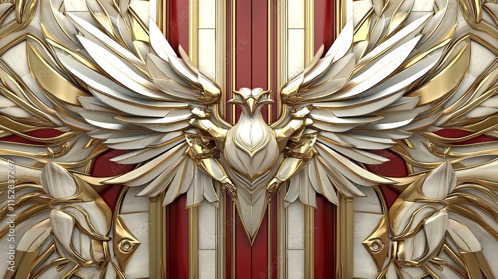 Poster captivating 3d of an abstract phoenix motif featuring vibrant red and golden accents creating a powe