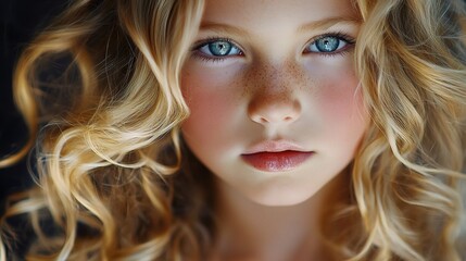 Fototapeta premium Beautiful Blonde Girl with Long Shiny Wavy Hair Posing Elegantly