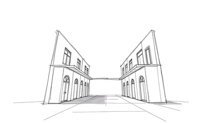 Fototapeta premium Elegant Hand-Drawn Sketch: Minimalist Building Design. AI Generated