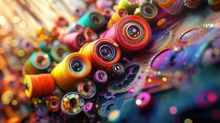 Fototapeta premium A vibrant visualization of interconnected circular nodes arranged in a gradient of colors,