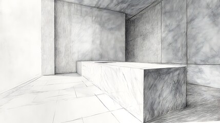 Obraz premium Hand-Drawn Sketch: Minimalist Interior Design Illustration, Subtly Textured Concrete Room. AI Generated