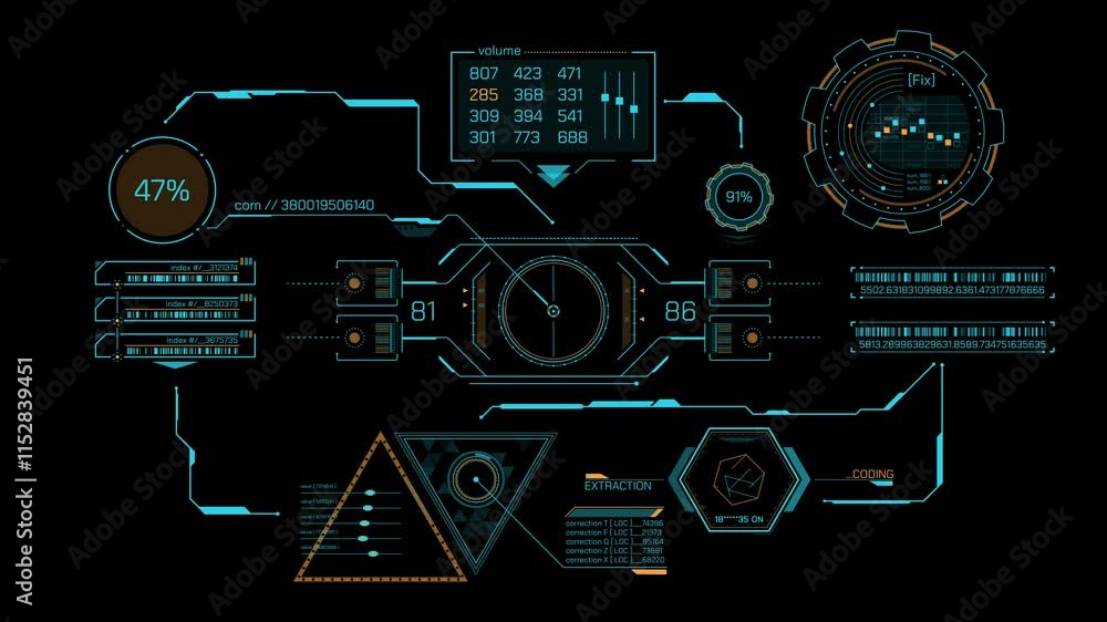 Wall mural animation of high-tech screen design for data processing