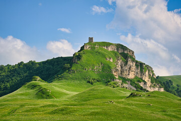 Ruins of the ancient watchtower Goshayakh-Kala in the mountains