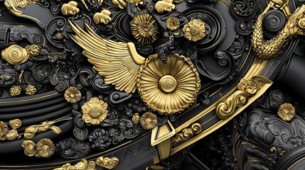 Elegant and Intricate Chinese Coin Motif with Detailed Decorative Patterns Ornamental Shapes and 3D for Premium Vintage or Traditional Design