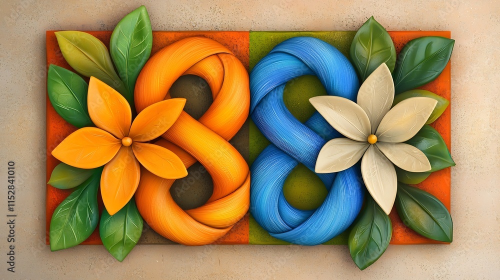 Poster vibrant and colorful radiant festive lucky knot motif design with an editable text area created with