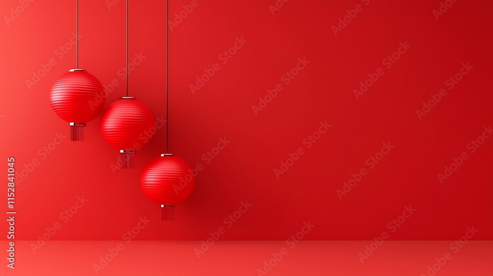 Poster elegant and captivating red lanterns set against a gradient background in a striking 3d a minimalist