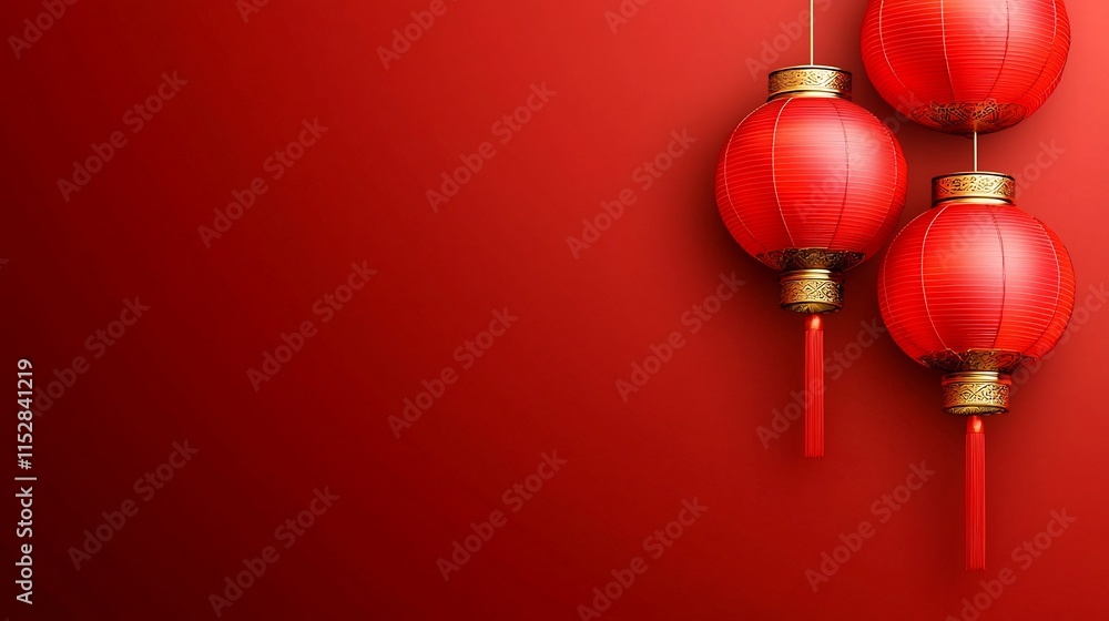 Poster vibrant red chinese lanterns floating against a captivating gradient background in this stunning 3d 
