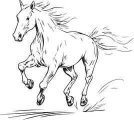 Silhouette of a horse running thin line