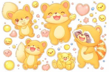 Obraz premium Cute Cartoon Animals with Smiles and Joyful Expressions in Design