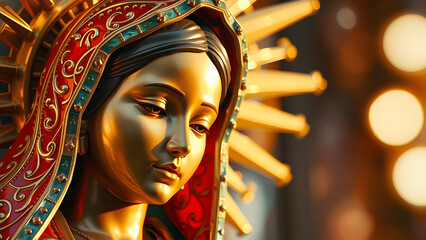 Obraz premium Statue of Saint Mary of Guadalupe (Virgen de Guadalupe) in honor of the celebration of the Mexican holiday of December 12