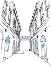 Elegant Hand-Drawn City Alleyway Illustration. AI Generated