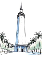 Obraz premium Elegant Tower Illustration: Detailed Sketch, Tropical Setting. AI Generated