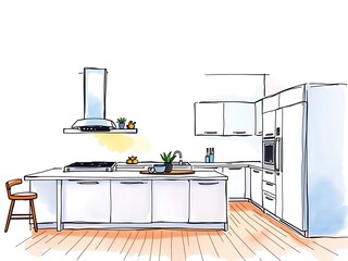Charming Hand-Drawn Kitchen Design Illustration. AI Generated