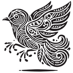 Silhouette Batik Pattern Unique Creative Art On Bird With Tree Isolated In White Background Vector 59