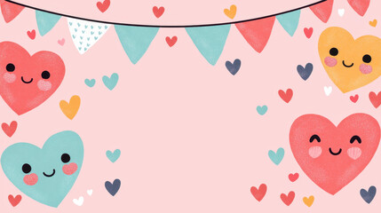 Valentine's sweet heart. Colorful hearts and bunting on a pastel background for a cheerful design.