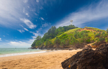 Fototapeta premium Lighthouse at Laem Tanod Viewpoint location Mu Ko Lanta National Park is a national park in the southern part of Krabi Province, Thailand.