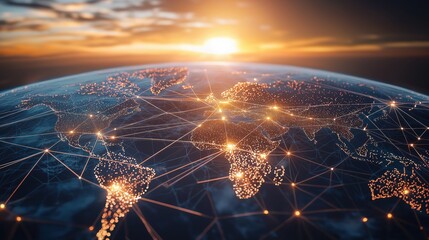 Global Network Connection at Sunset