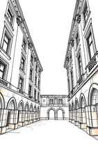 Fototapeta premium Elegant Cityscape: Detailed Hand-Drawn Illustration. AI Generated