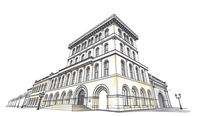 Elegant Building Sketch: Architectural 3D Line Art. AI Generated