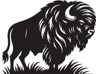 Bison Silhouette line art vector illustration on white background