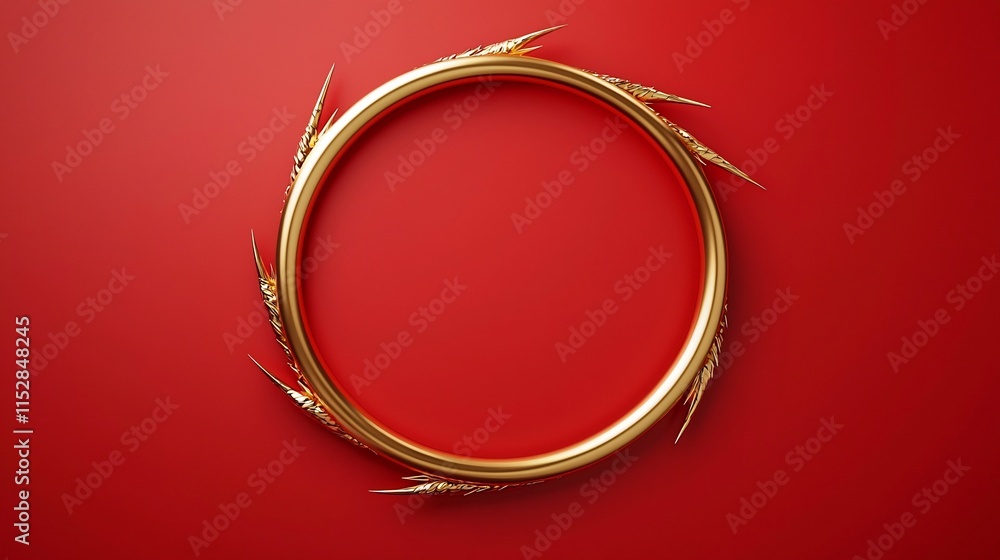 Poster captivating 3d featuring an ornate circular golden dragon motif set against a smooth rich red canvas