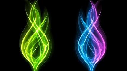 Naklejka premium Abstract Neon Flames Green and Blue Glowing Energy