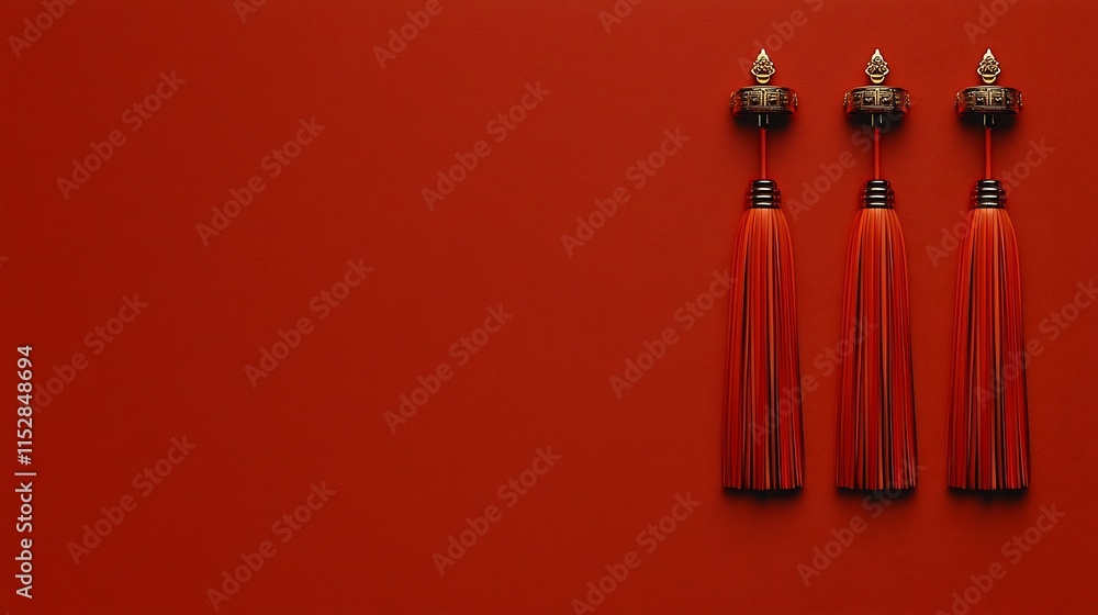 Aufkleber sophisticated 3d featuring red tassels and gold ribbons in a minimalist layout with an editable text