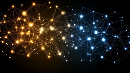 Obraz premium Abstract Network Connections Golden and Blue Nodes