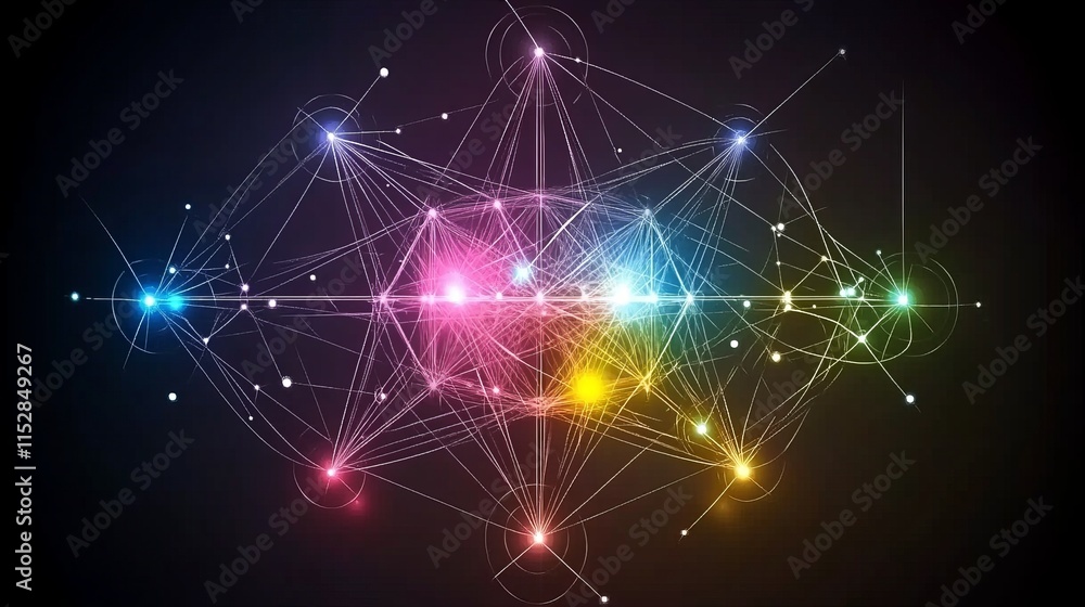 Poster abstract network visualization colorful interconnected nodes