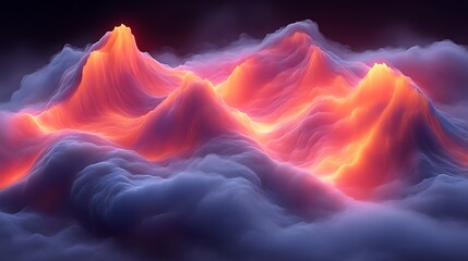 Glowing Orange Peaks Rise Above Purple Cloudscape