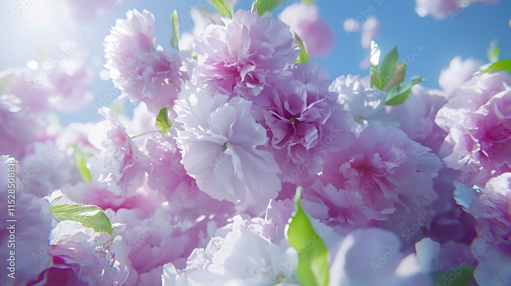 Poster ethereal and enchanting cherry blossom frame with soft gradient backgrounds and editable text sectio