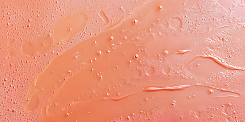 Fototapeta premium Coral-toned Liquid with Bubbles, Abstract Texture, Swirls, and Airy Patterns. Beauty, Cosmetics, and Skincare Concept.
