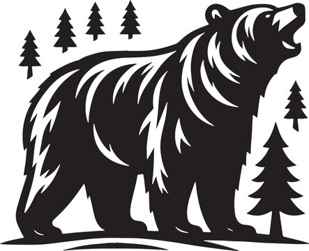 recommend clip art: Black Bear Silhouette line art vector illustration on white background