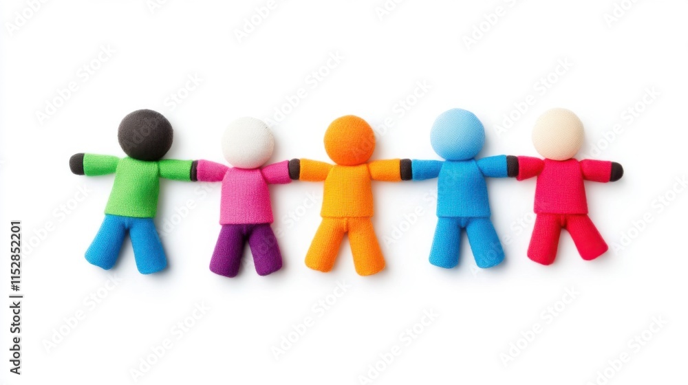 Poster colorful figurines representing unity and diversity in a playful and childlike style