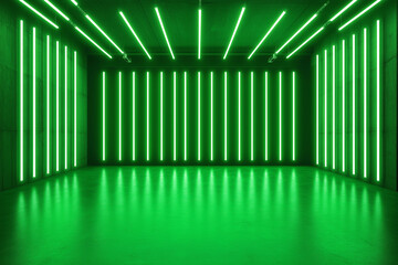 Naklejka premium Green room neon bright lights technology background. Abstract green background