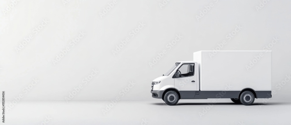 Poster minimalistic delivery van on clean background with soft shadows and simple lines for logistics conce