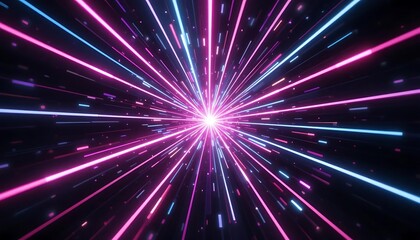 Obraz premium Neon Light Streaks Converge In A Bright Burst