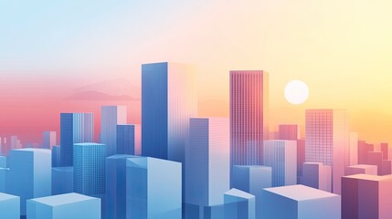 A geometric clipart of an abstract building with clean shapes. 
