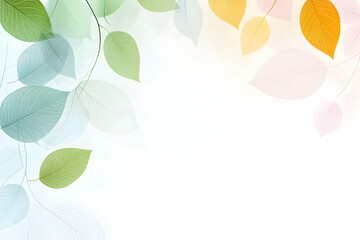 Delicate Leaves Frame, Nature's Pastel Hues Dance Gently on a Soft White Background, Creating a Serene and Elegant Design.