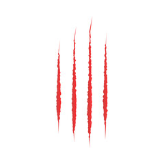 Cat scratch. Red Silhouette of animal claw paw marks isolated on white background. Wild or pet animal flat scratch marks. Damaged breaks and hollow scraps. Vector illustration.