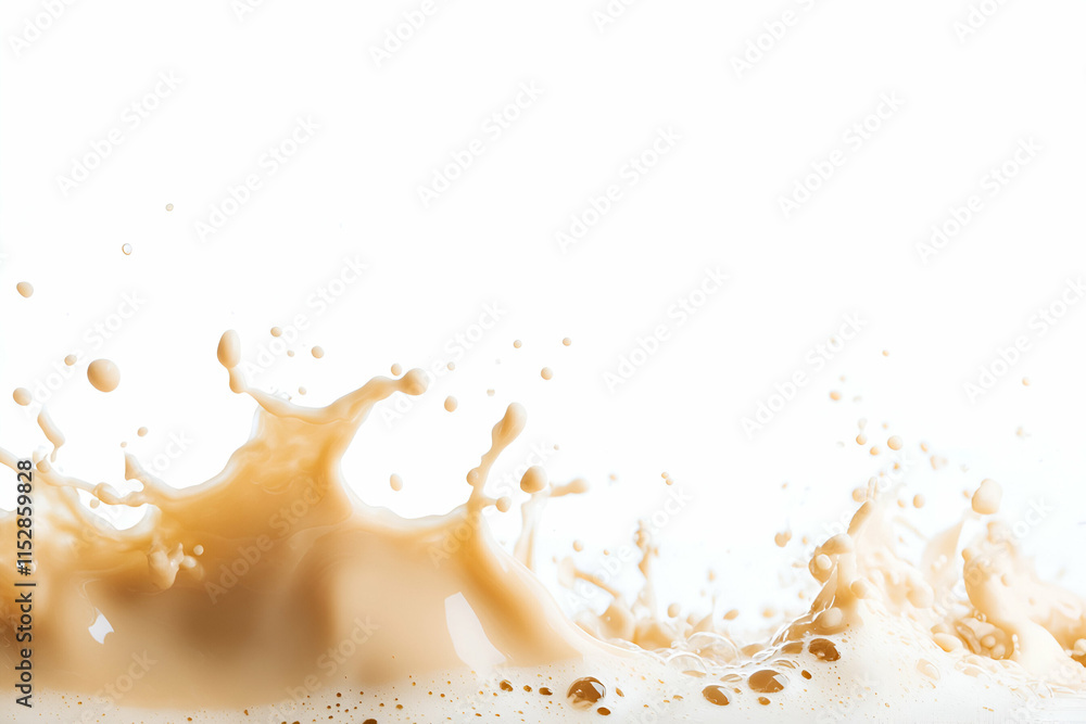 Poster creamy liquid splashing dynamically, creating a frothy wave of delightful texture and rich color.