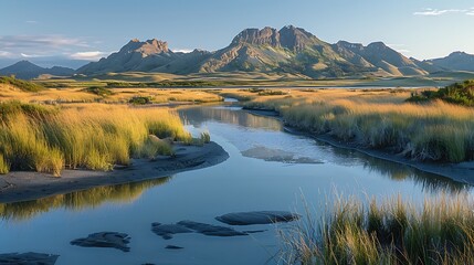 Obraz premium Serene coastal landscape with tide pools