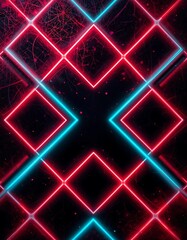 Obraz premium Abstract Neon Cross Pattern Red Blue Glowing Lines