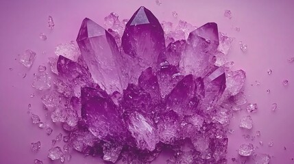 Amethyst Crystal Cluster on Purple Background, Sparkling Gemstones