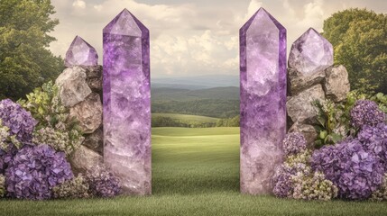 Amethyst Crystal Gateway to Serene Landscape
