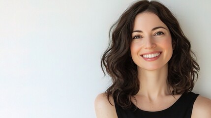 Fototapeta premium Beautiful Woman Smiling and Gazing with Joyful Expression