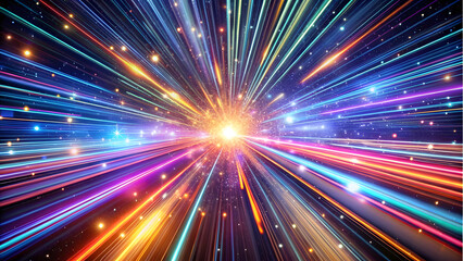 Light-Speed Travel Concept with Stretched Stars and Colorful Light Trails. Perfect for: Sci-fi conventions, futuristic decor, space-themed events