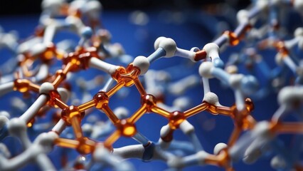 "A close-up of polymerization in action, showing the formation of long-chain molecules from smaller monomers in a laboratory setting."