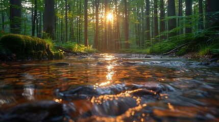 Obraz premium Serene forest glade with a clear stream