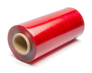 Curled shiny red plastic wrap rests on a clean surface, ready to transform gifts, decorate projects, or serve as a vital tool for festive occasions. Its glossy finish adds allure